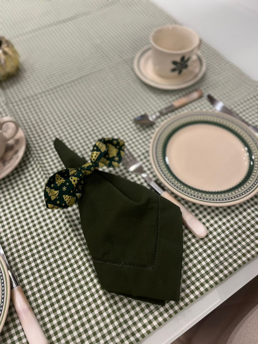 Toalha de Café 90x90 - Cor Verde Xadrez