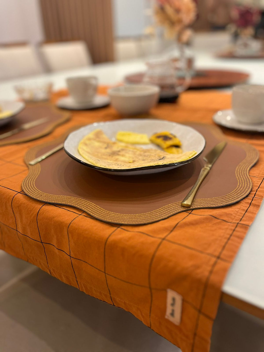 Toalha de Café 90x90 - Cor Terracota Grid