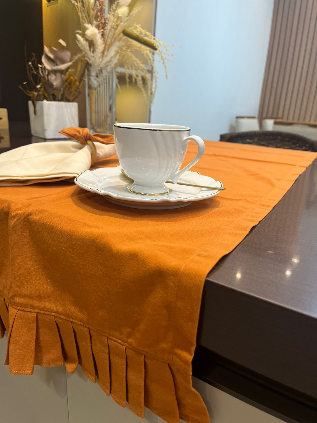 Trilho Plissado em Linho 1,40x40 - Cor Terracota